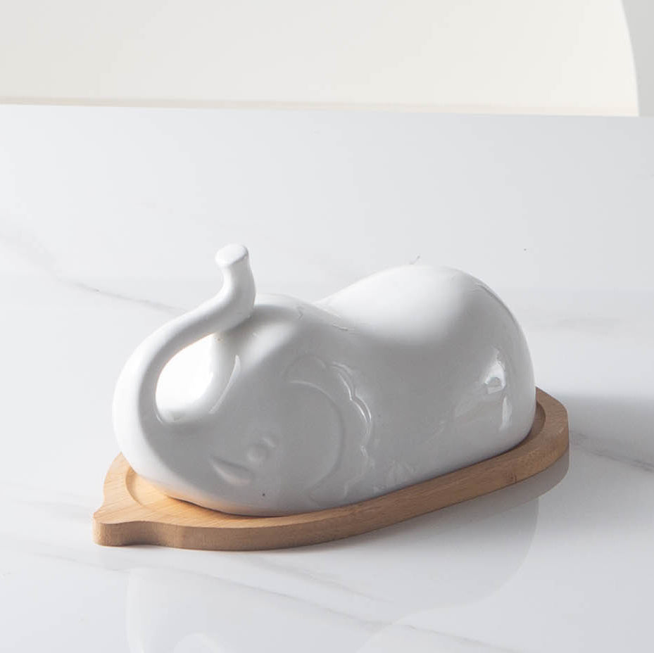 Elephant Shape Butter Keeper Individual Packing Ceramic Butter Dish Logo Customized Acceptable