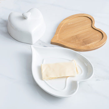 Heart-shape Butter Stick Holder Stoneware Covered Butter Container Butter Dish Porcelain