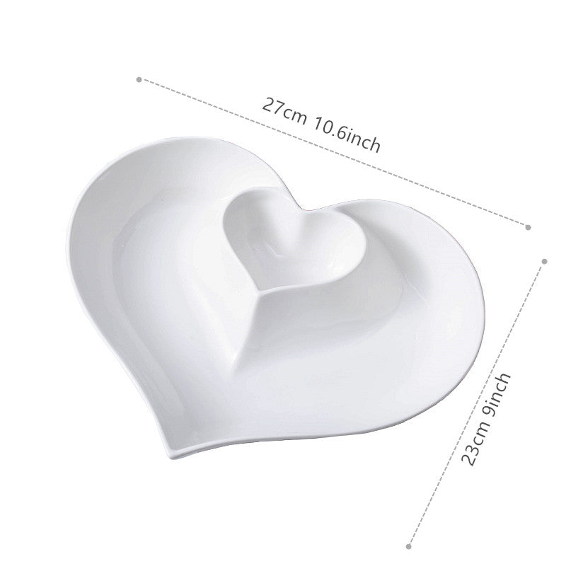 White Heart Shape Ceramic Bowl 9 Inch Porcelain Snack Bowl Ceramic Chip And Dip Bowl